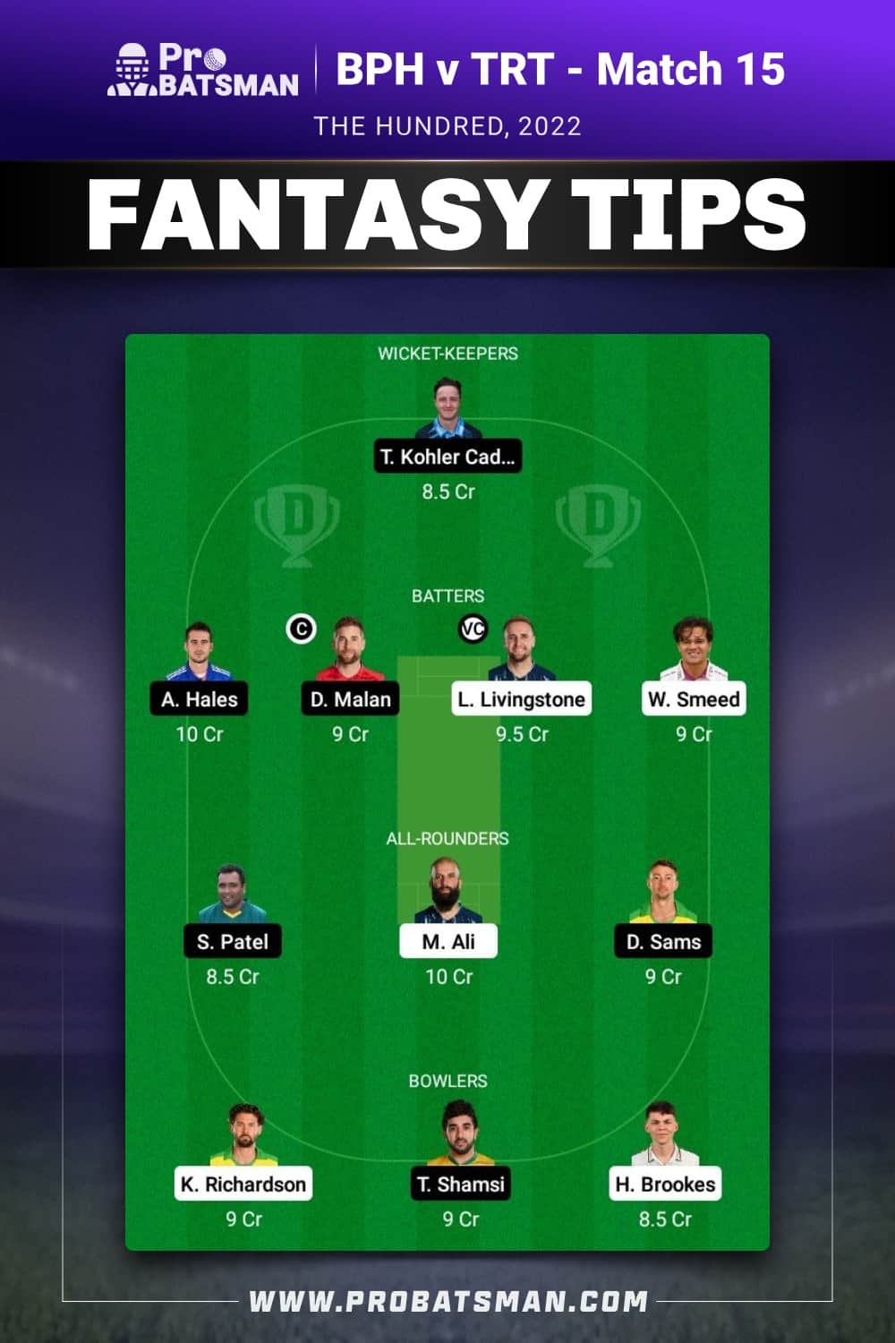 BPH vs TRT Dream11 Prediction - Fantasy Team 1 BPH vs TRT Dream11 Prediction - Fantasy Team 1