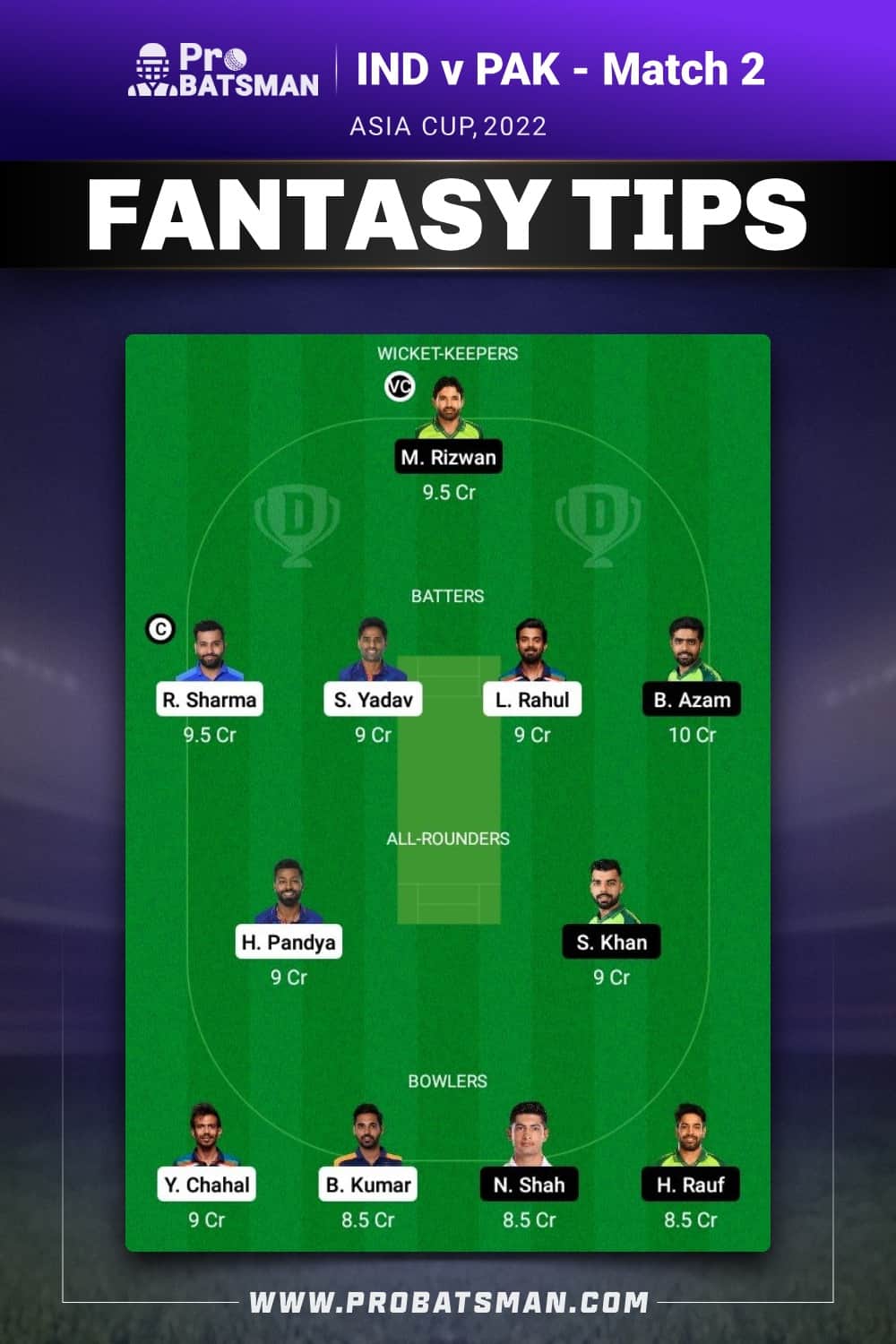 IND vs PAK Dream11 Prediction - Fantasy Team 2