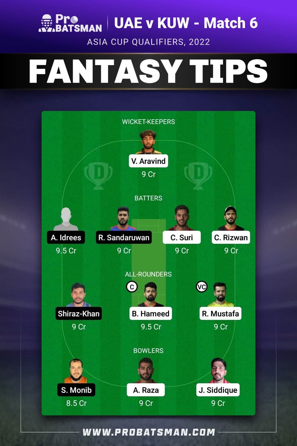 UAE vs KUW Dream11 Prediction - Fantasy Team 1