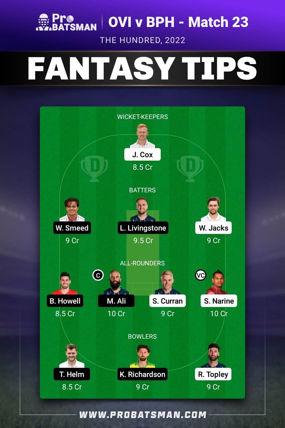 OVI vs BPH Dream11 Prediction - Fantasy Team 1