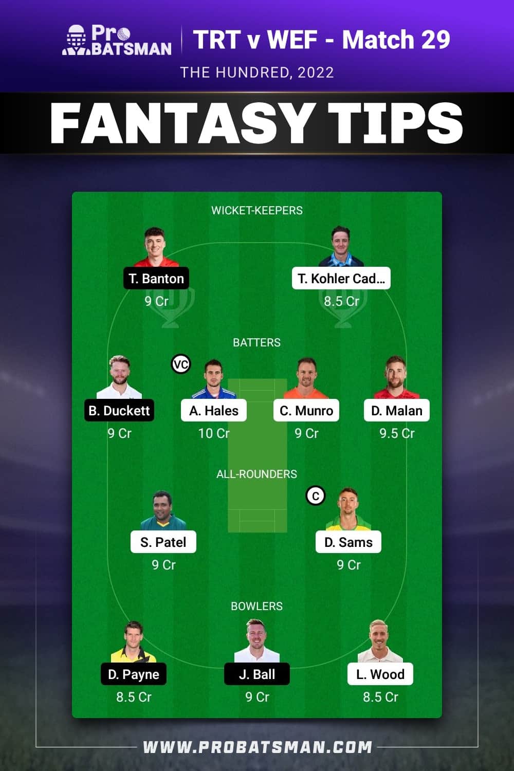 TRT vs WEF Dream11 Prediction - Fantasy Team 2