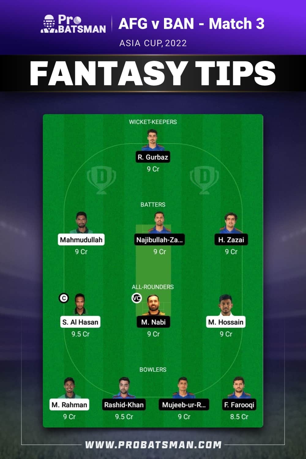 BAN vs AFG Dream11 Prediction - Fantasy Team 1 BAN vs AFG Dream11 Prediction - Fantasy Team 1