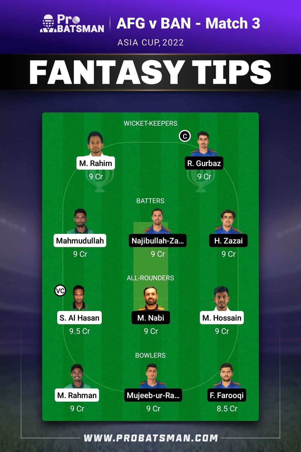 BAN vs AFG Dream11 Prediction - Fantasy Team 2 BAN vs AFG Dream11 Prediction - Fantasy Team 2