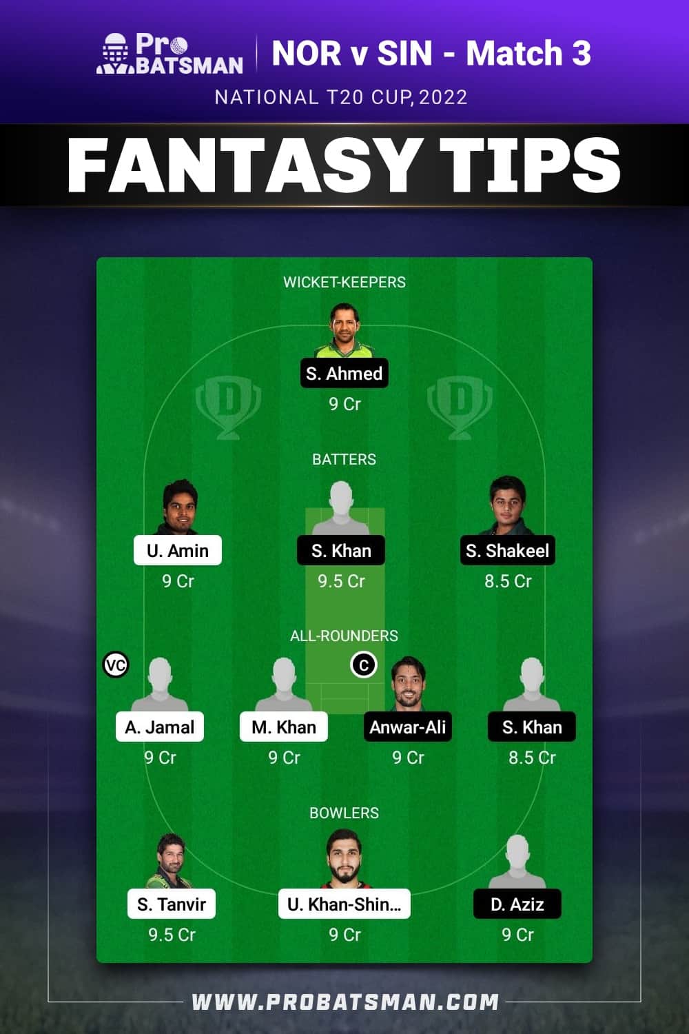 NOR vs SIN Dream11 Prediction - Fantasy Team 1