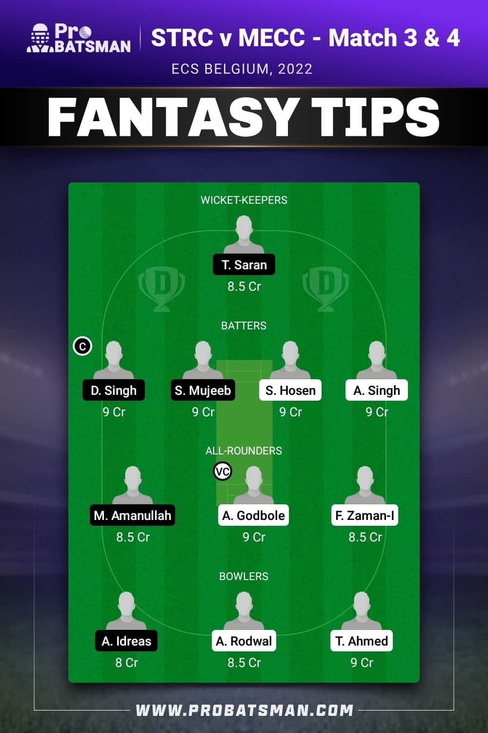 STRC vs MECC Dream11 Prediction - Fantasy Team 1