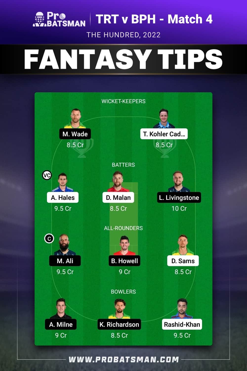 TRT vs BPH Dream11 Prediction - Fantasy Team 1