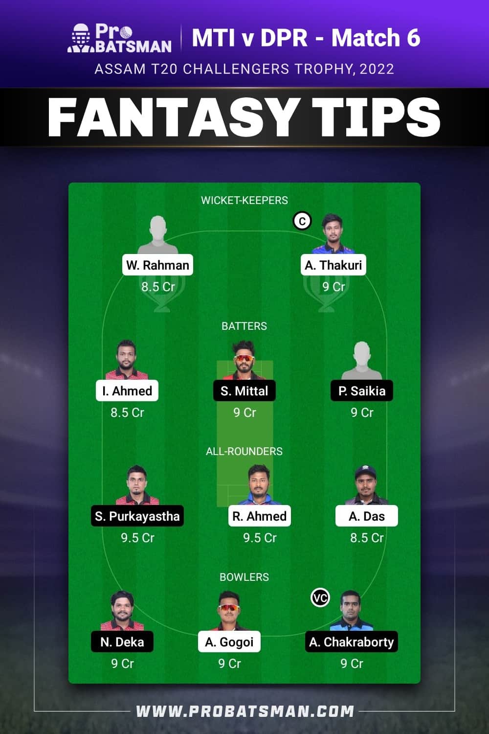 MTI vs DPR Dream11 Prediction - Fantasy Team 1