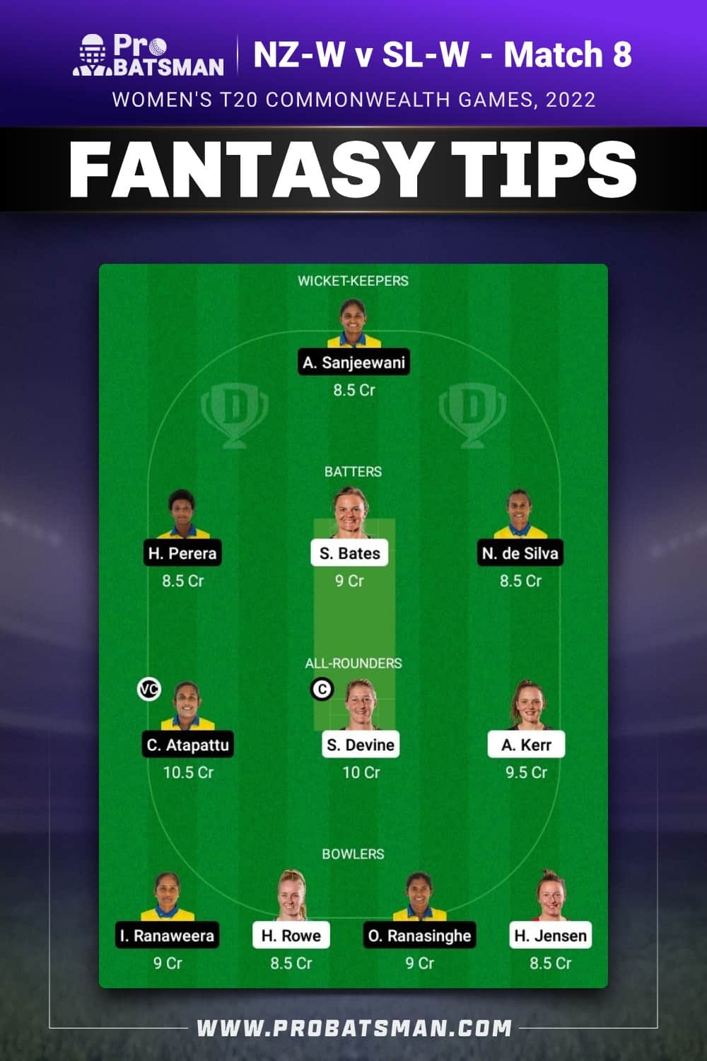NZ-W vs SL-W Dream11 Prediction - Fantasy Team 1