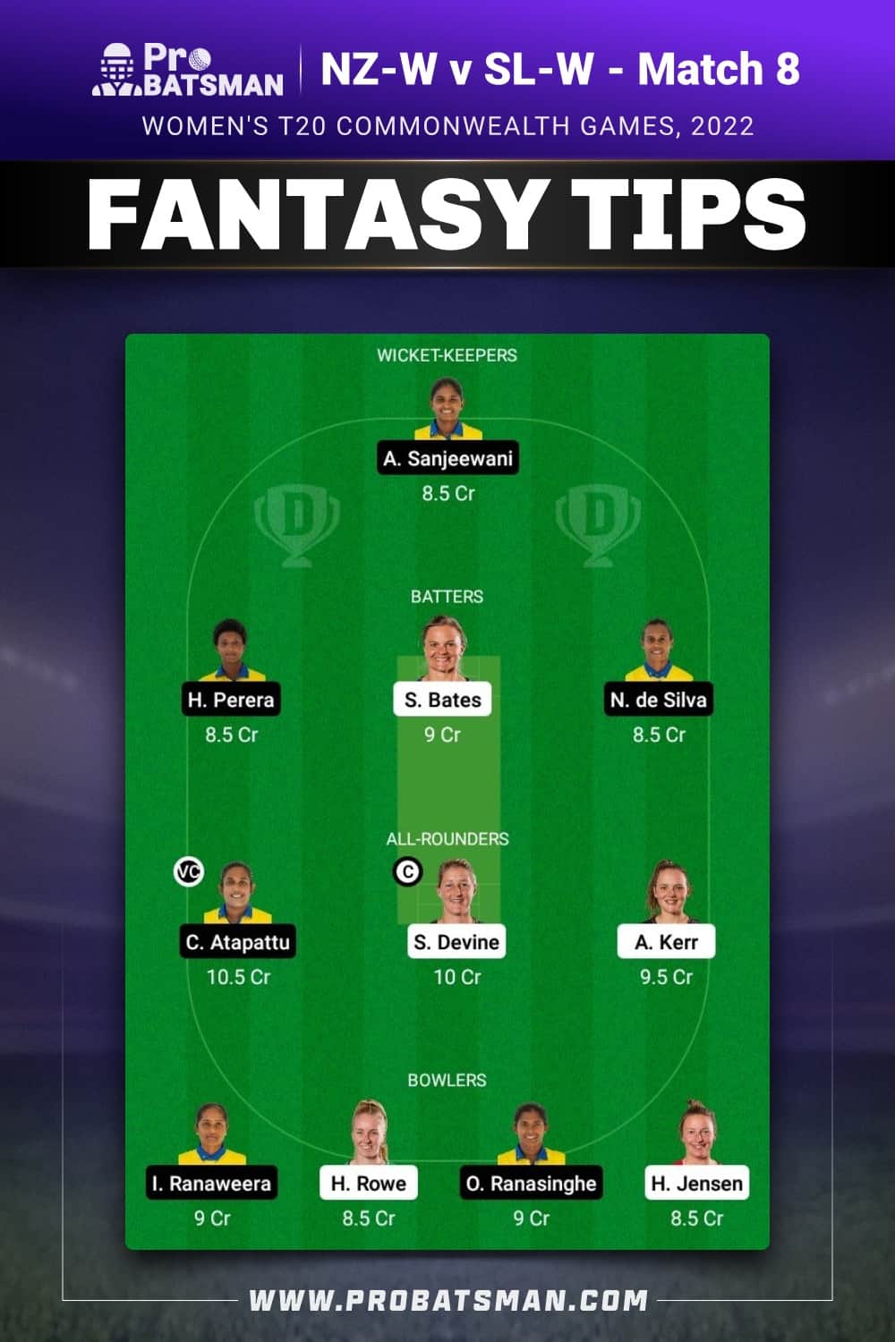 NZ-W vs SL-W Dream11 Prediction - Fantasy Team 1 NZ-W vs SL-W Dream11 Prediction - Fantasy Team 1
