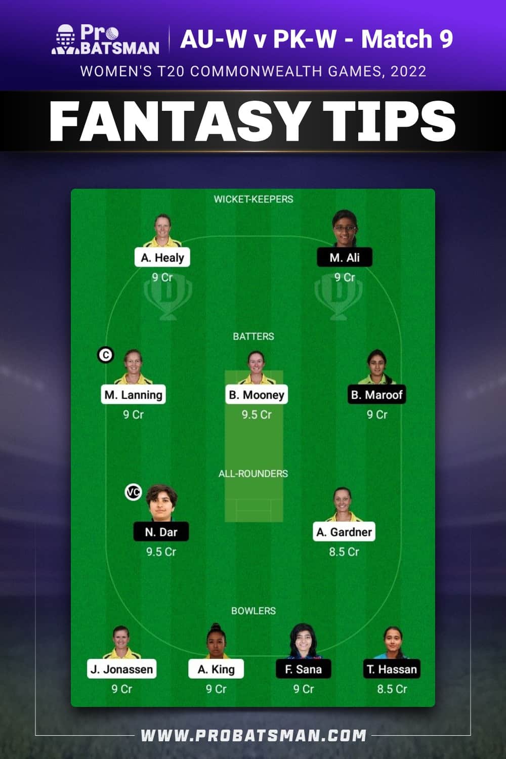 AU-W vs PK-W Dream11 Prediction - Fantasy Team 1 AU-W vs PK-W Dream11 Prediction - Fantasy Team 1