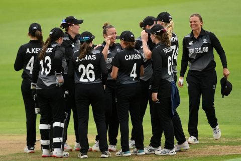 New Zealand Women Cricket Team celebrates during the match between Team New Zealand and Team South Africa on day two of the Birmingham 2022 Commonwealth Games at Edgbaston