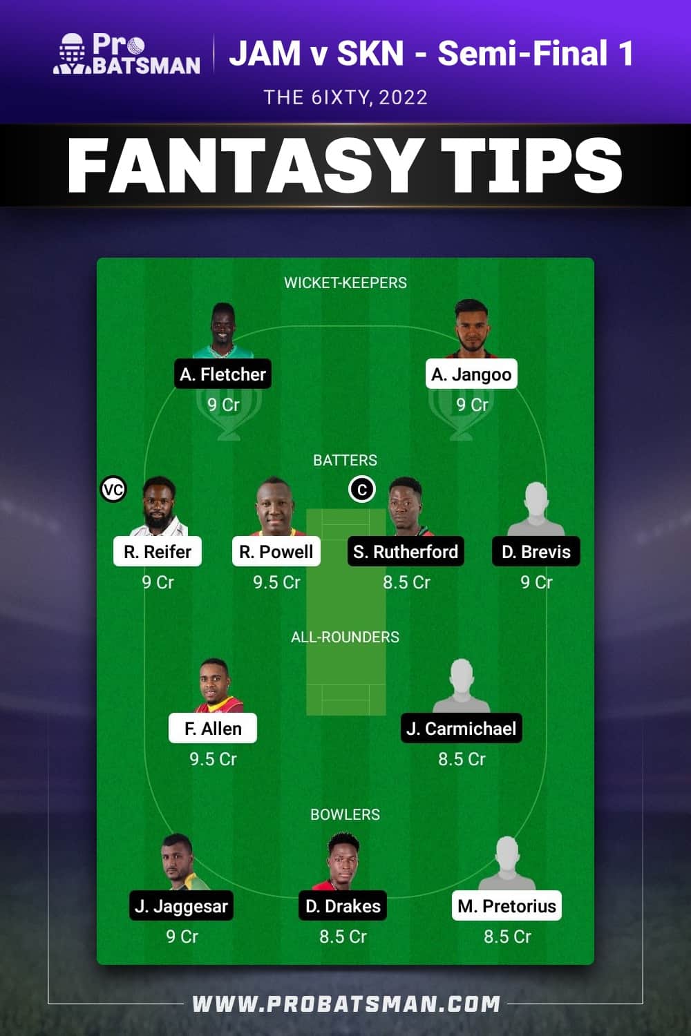 JAM vs SKN Dream11 Prediction - Fantasy Team 2