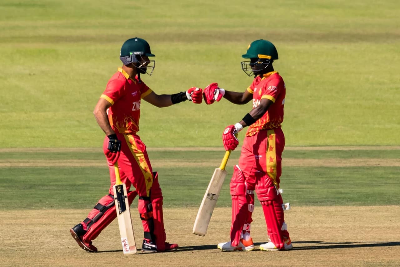 Wessly Madhevere & Sikandar Raza of Zimbabwe Cricket Team Pumps Gloves