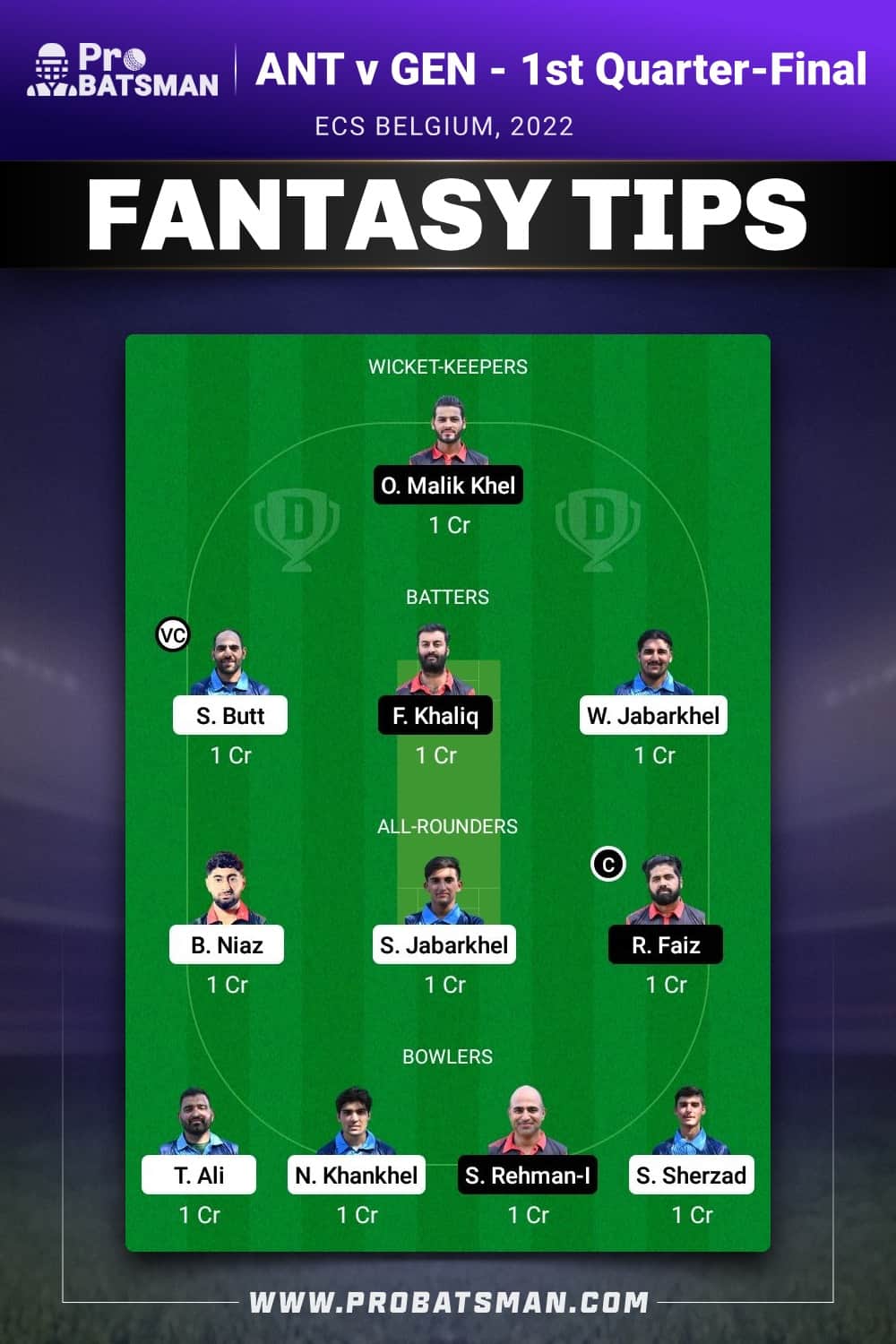 ANT vs GEN Dream11 Prediction - Fantasy Team 1