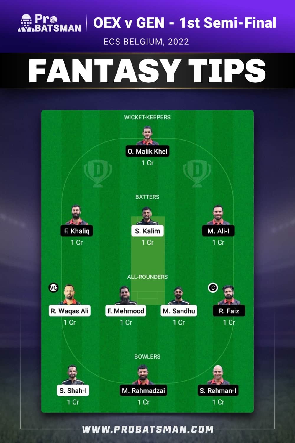 OEX vs GEN Dream11 Prediction - Fantasy Team 1