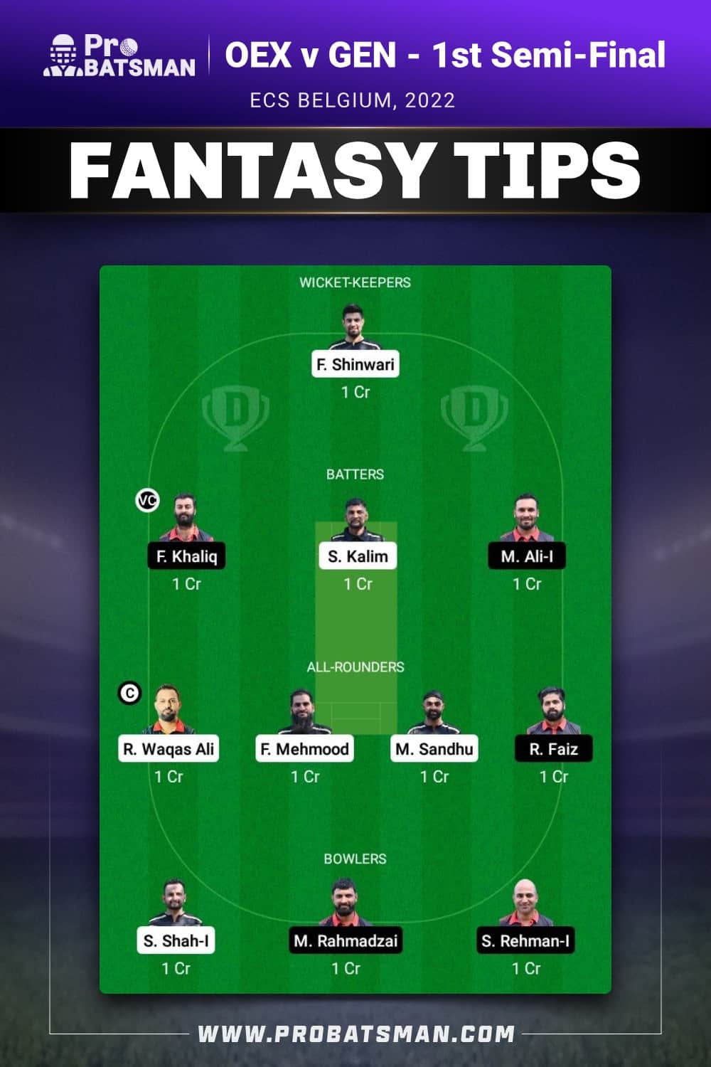 OEX vs GEN Dream11 Prediction - Fantasy Team 2