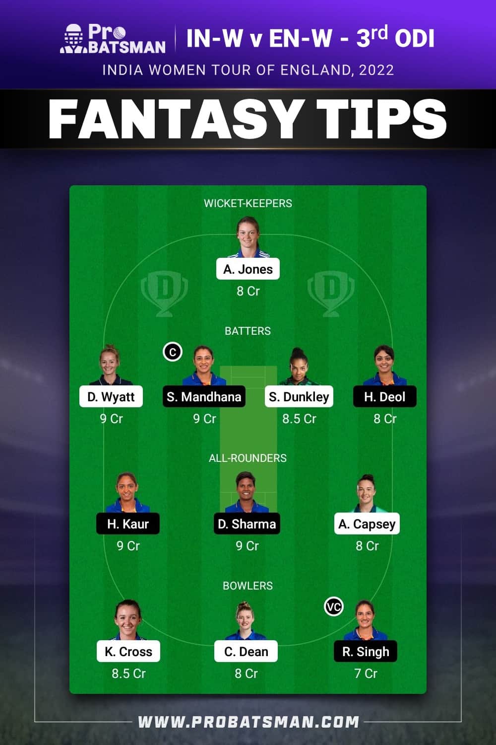 EN-W vs IN-W Dream11 Prediction - Fantasy Team 2