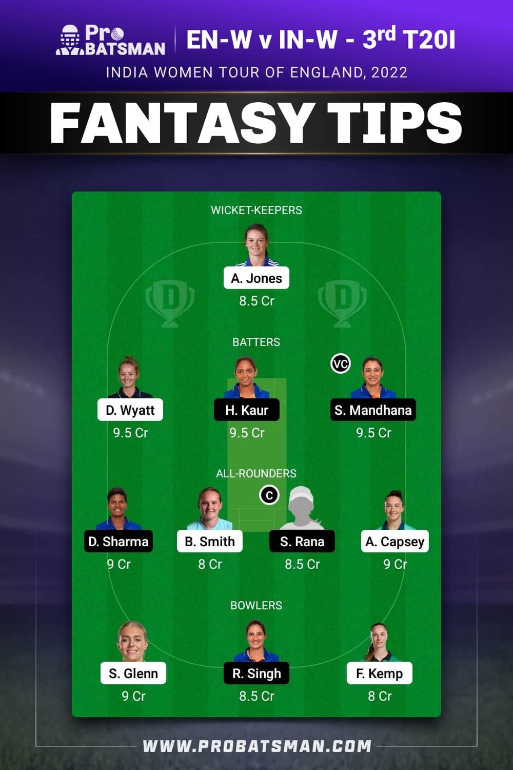 EN-W vs IN-W Dream11 Prediction - Fantasy Team 2