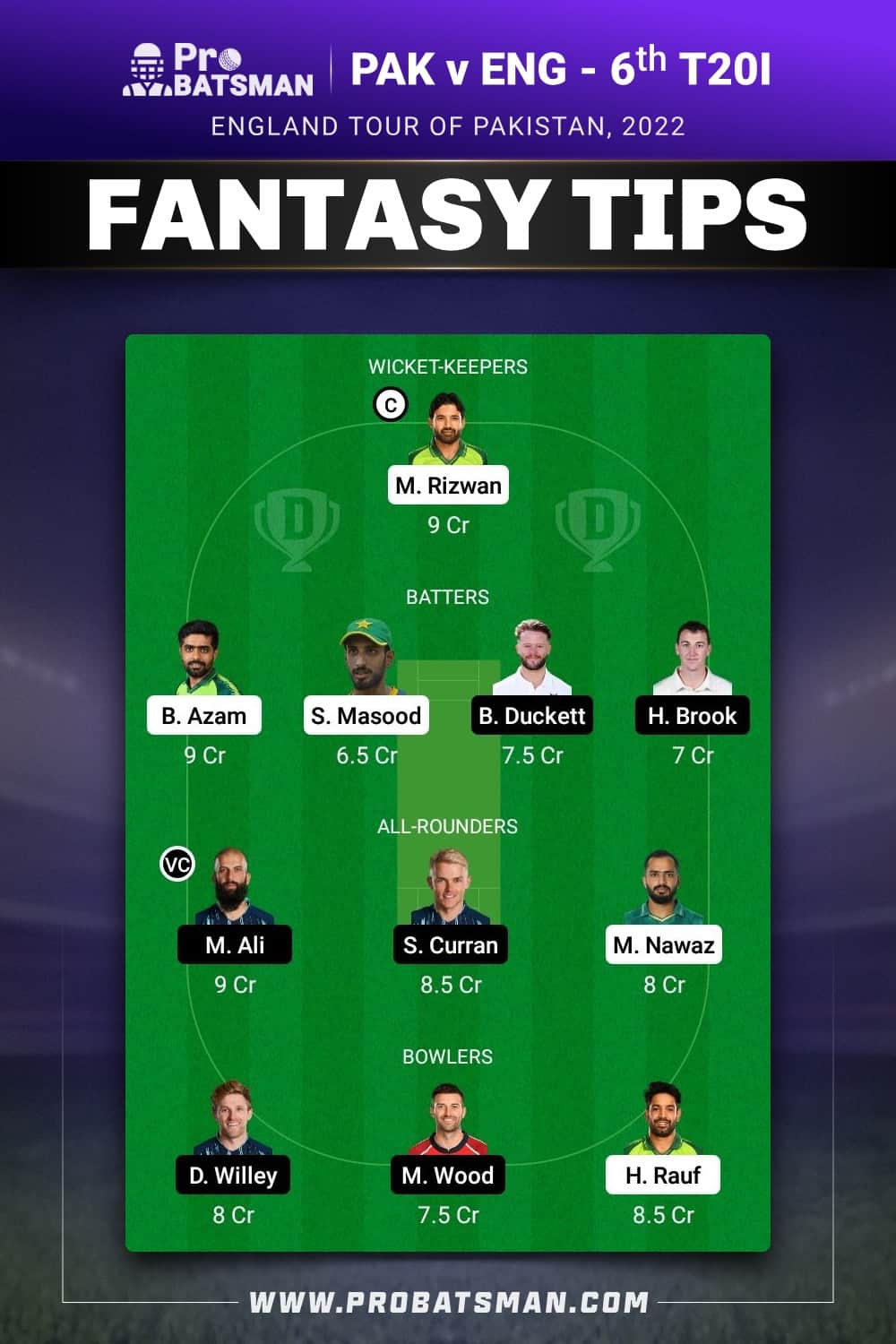 PAK vs ENG Dream11 Prediction - Fantasy Team 1