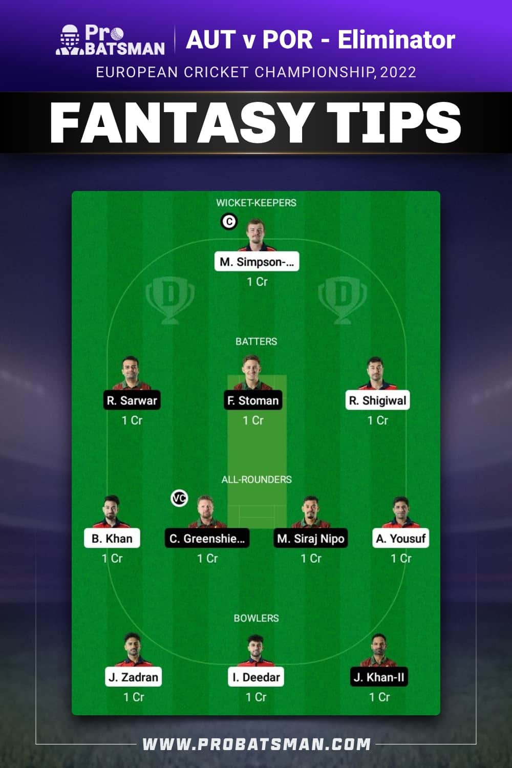 AUT vs POR Dream11 Prediction - Fantasy Team 1