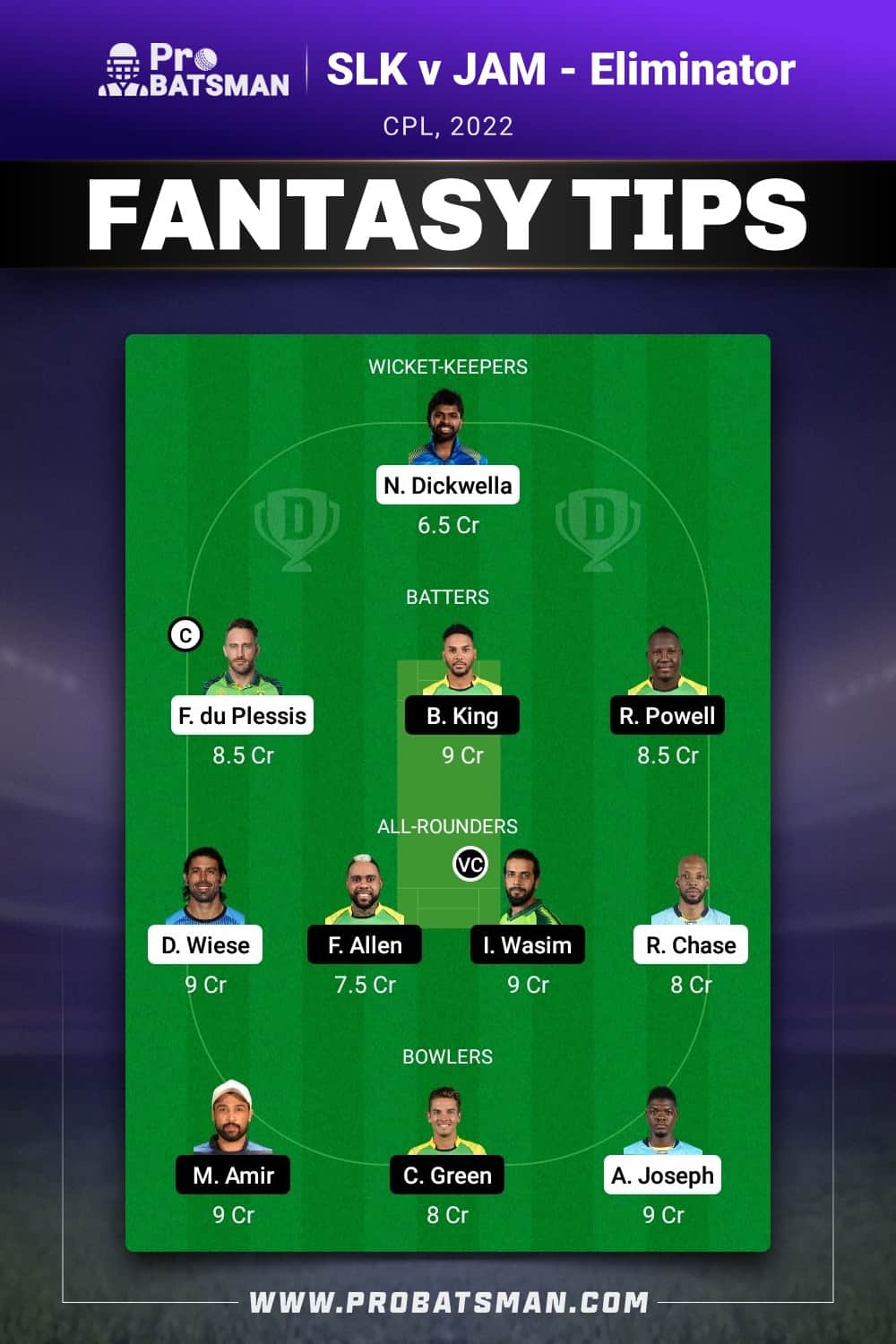 SLK vs JAM Dream11 Prediction - Fantasy Team 2