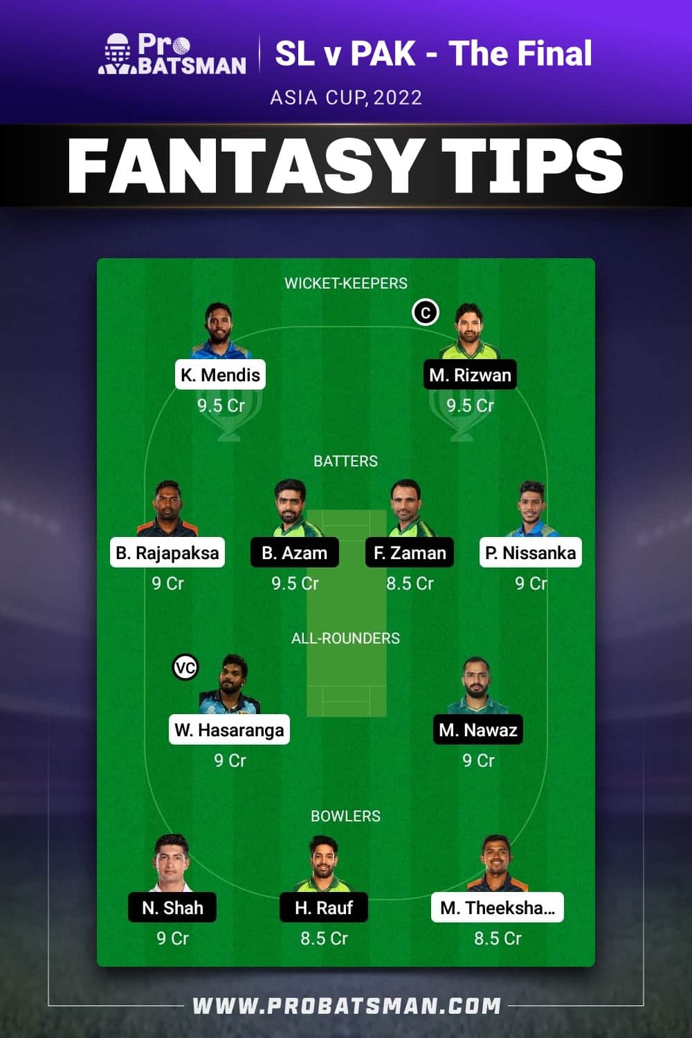 SL vs PAK Dream11 Prediction - Fantasy Team 1