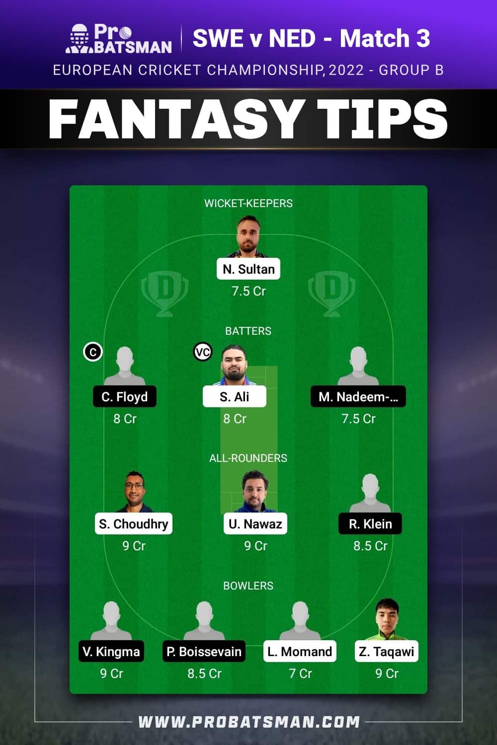 SWE vs NEX-XI Dream11 Prediction - Fantasy Team 1