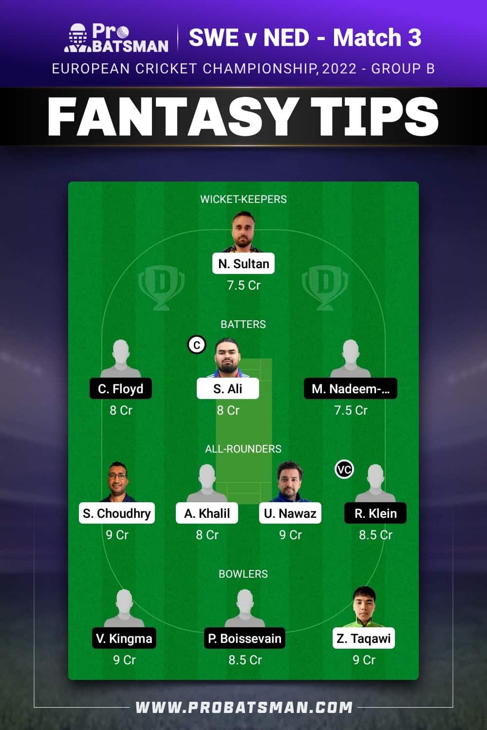 SWE vs NEX-XI Dream11 Prediction - Fantasy Team 2