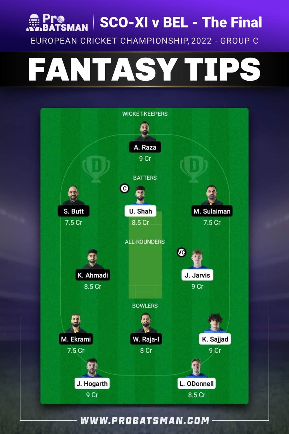 SCO-XI vs BEL Dream11 Prediction - Fantasy Team 2 SCO-XI vs BEL Dream11 Prediction - Fantasy Team 2
