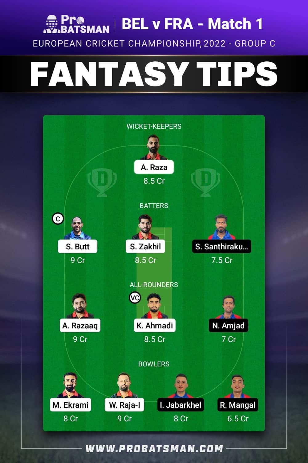 BEL vs FRA Dream11 Prediction - Fantasy Team 2