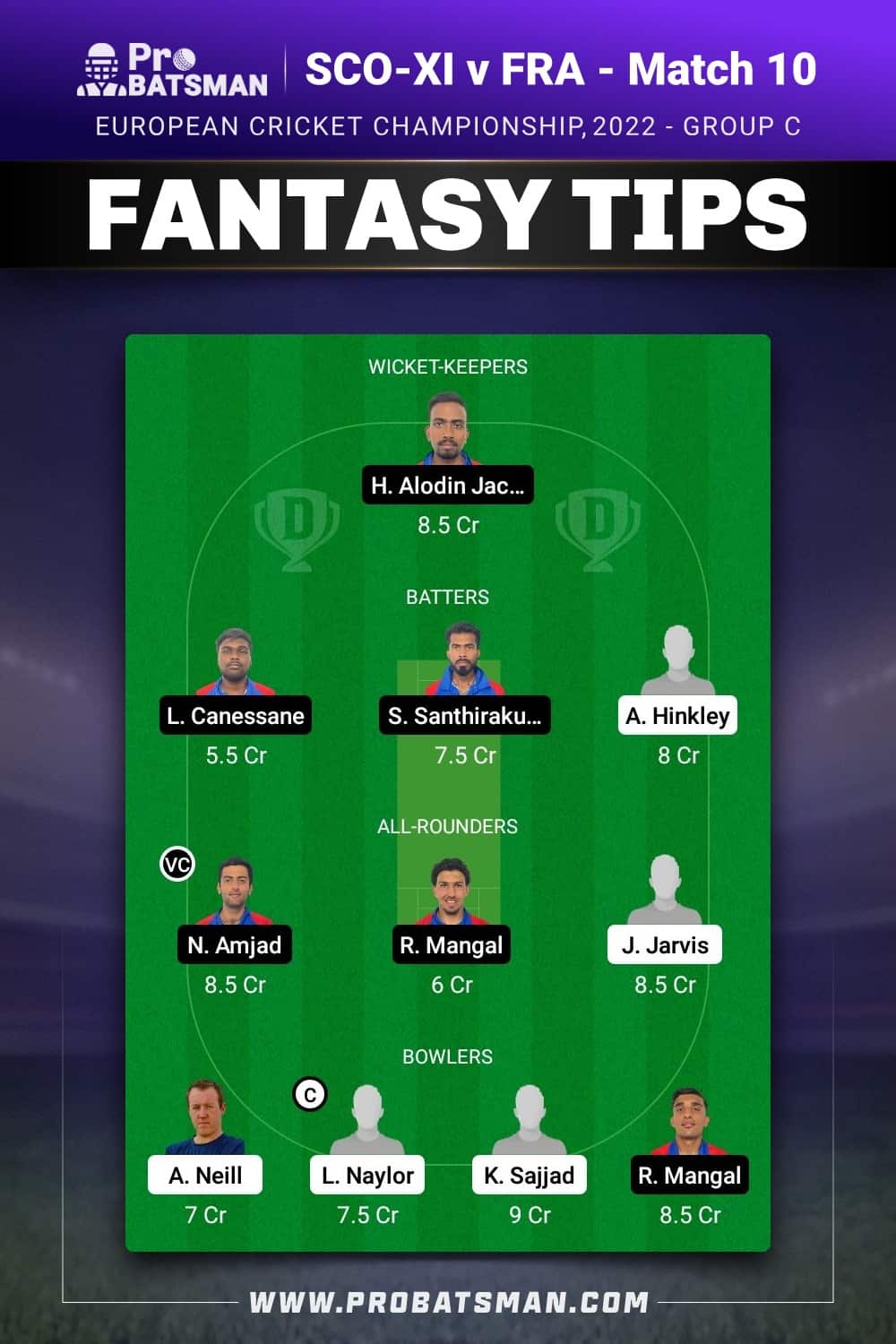 SCO-XI vs FRA Dream11 Prediction - Fantasy Team 2