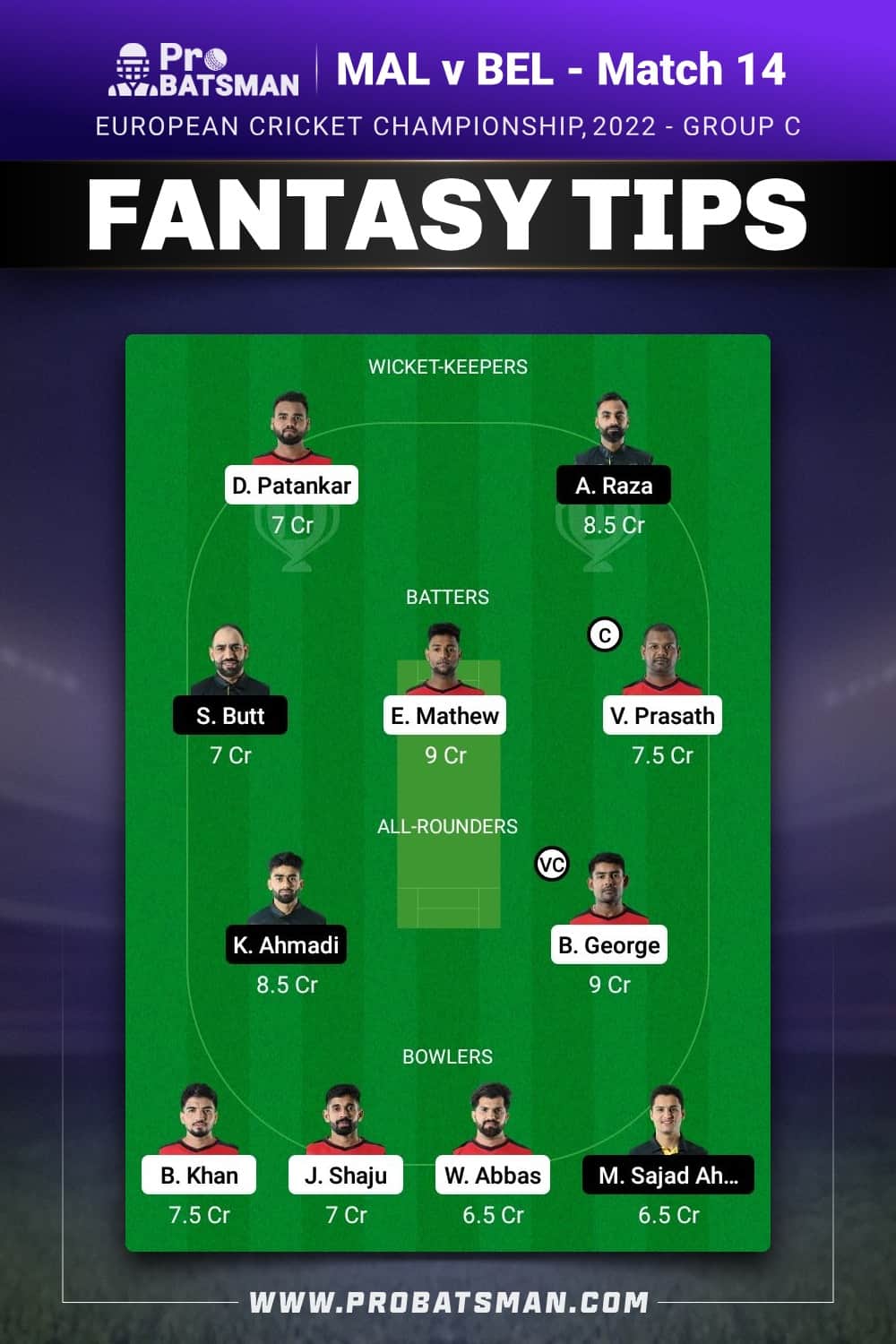 MAL vs BEL Dream11 Prediction - Fantasy Team 2