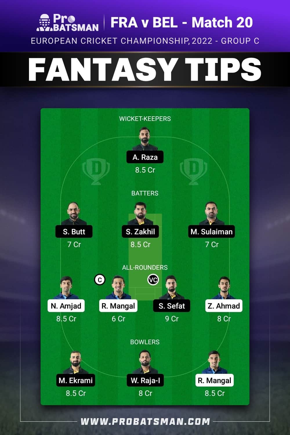 FRA vs BEL Dream11 Prediction - Fantasy Team 2