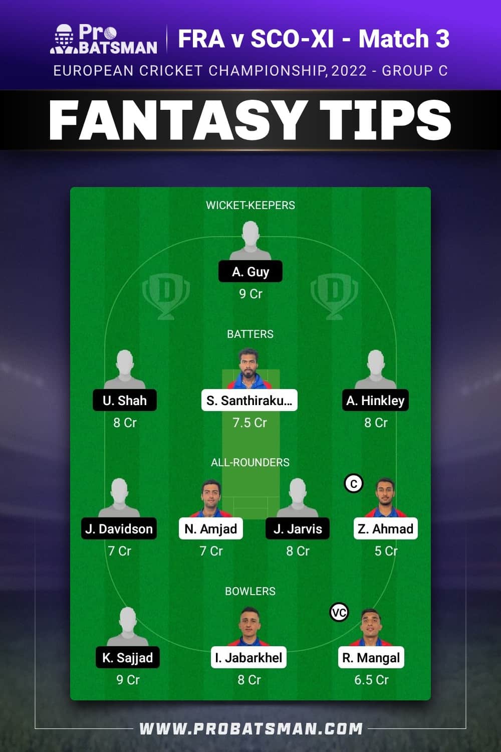 FRA vs SCO-XI Dream11 Prediction - Fantasy Team 2