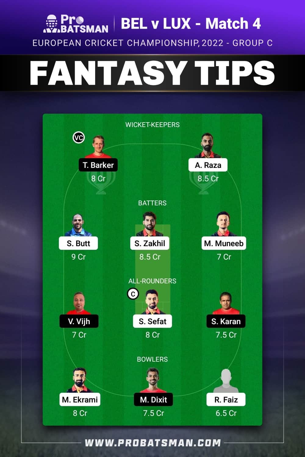 BEL vs LUX Dream11 Prediction - Fantasy Team 1