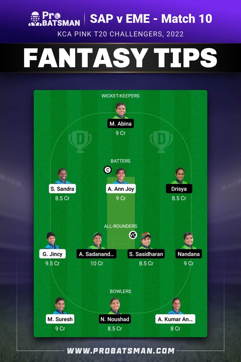 SAP vs EME Dream11 Prediction - Fantasy Team 2