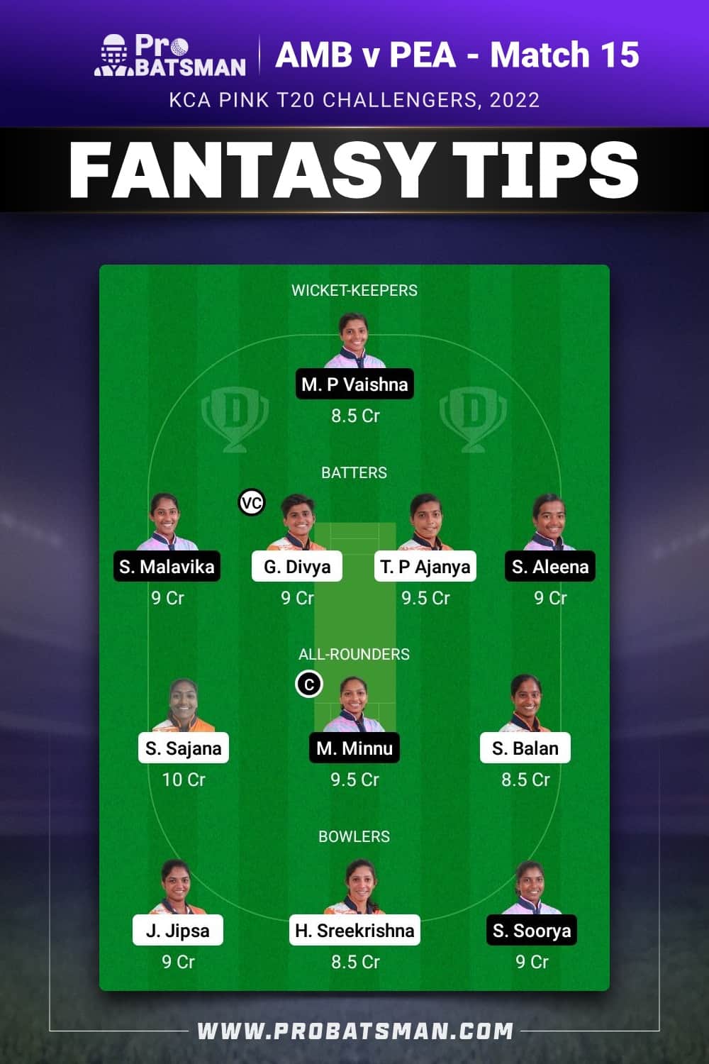 AMB vs PEA Dream11 Prediction - Fantasy Team 1