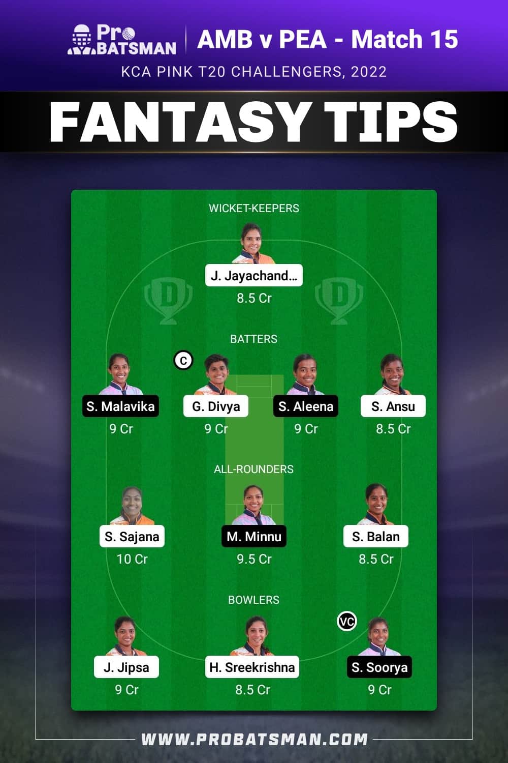 AMB vs PEA Dream11 Prediction - Fantasy Team 2