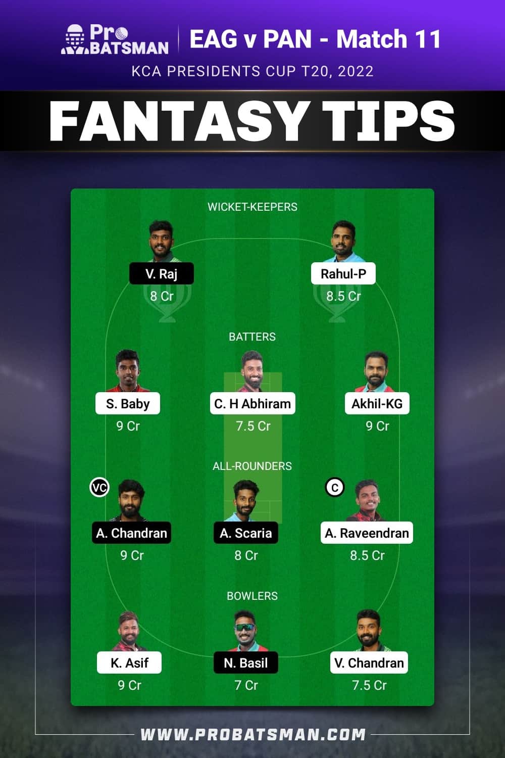 EAG vs PAN Dream11 Prediction - Fantasy Team 1