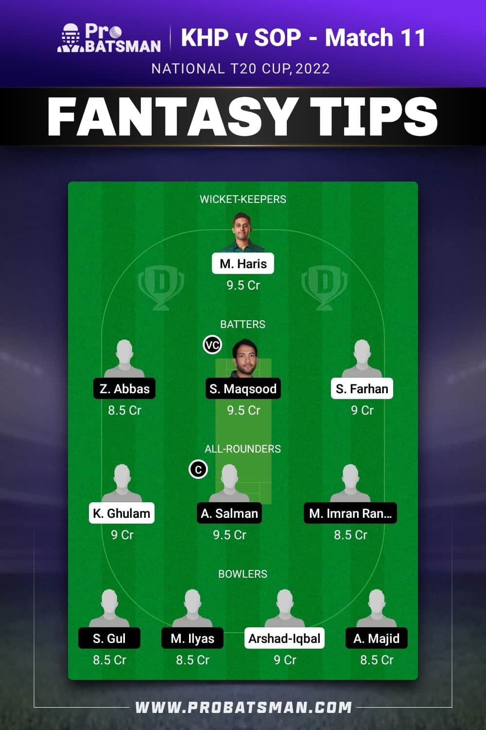 KHP vs SOP Dream11 Prediction - Fantasy Team 2