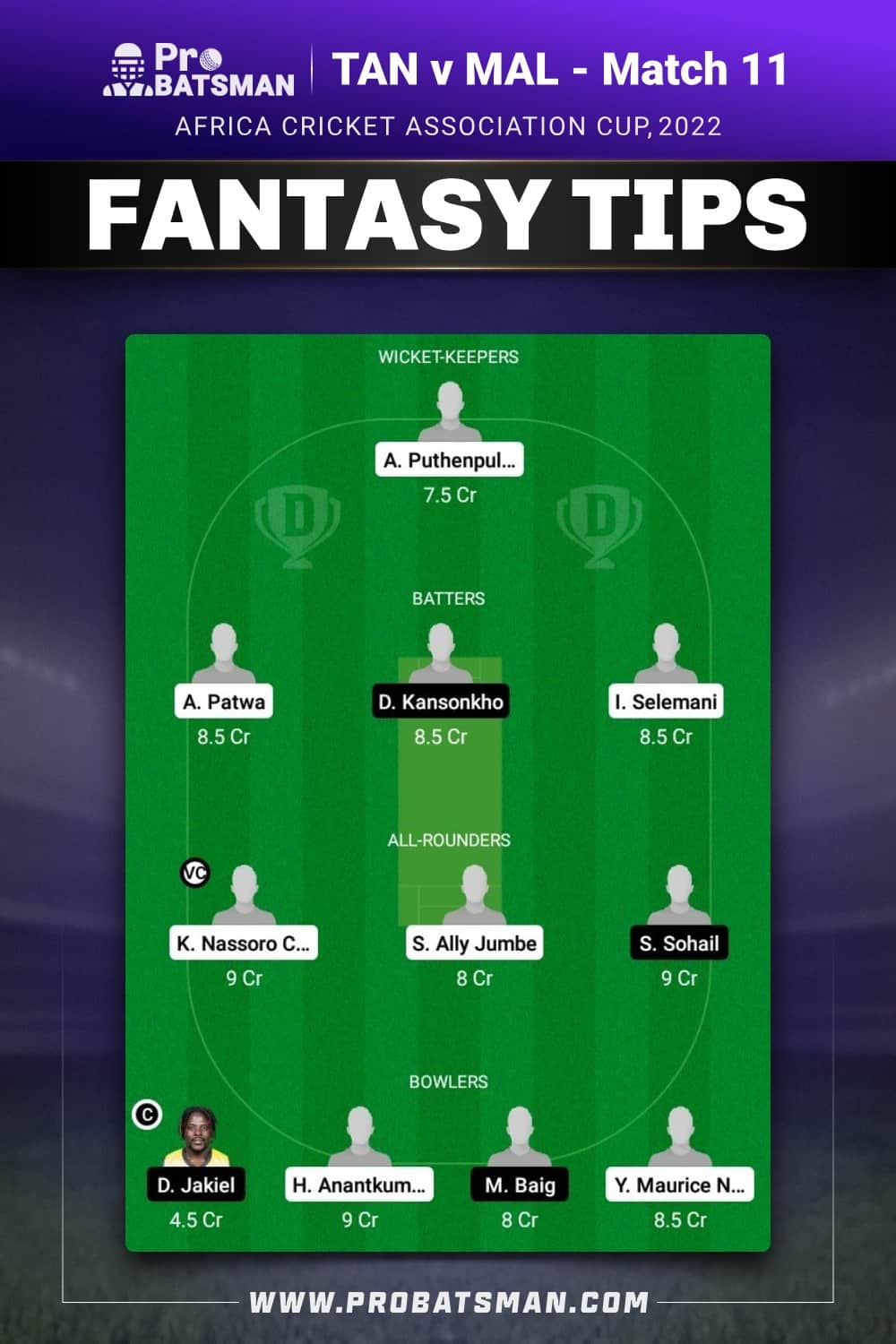 TAN vs MAL Dream11 Prediction - Fantasy Team 2