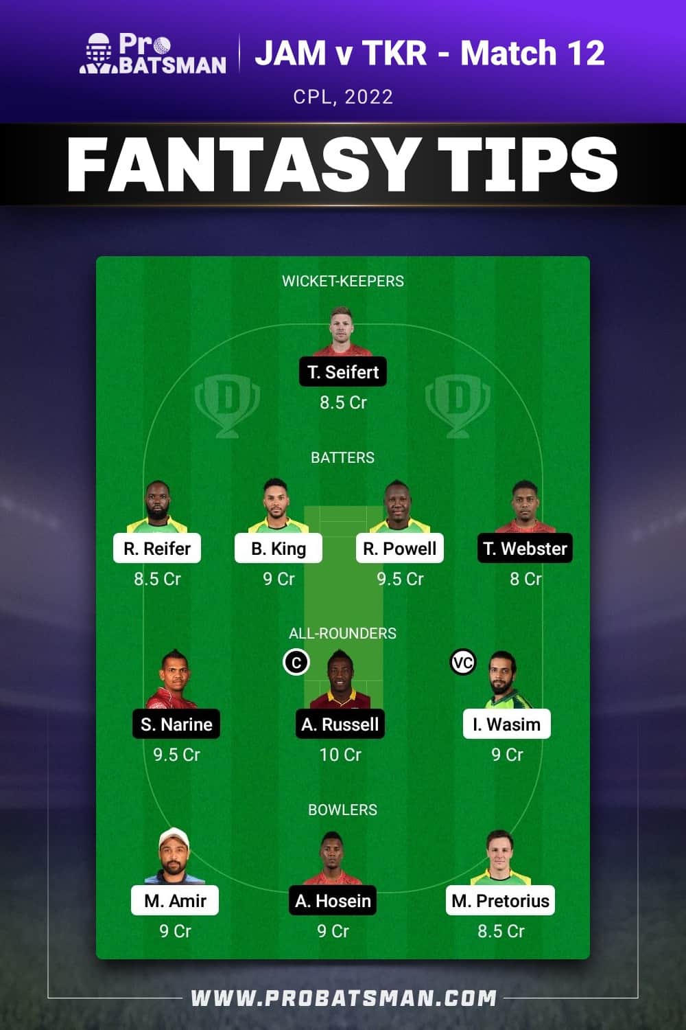 JAM vs TKR Dream11 Prediction - Fantasy Team 2