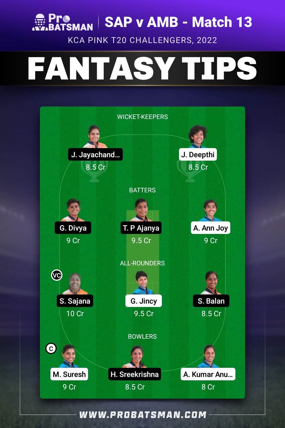 SAP vs AMB Dream11 Prediction - Fantasy Team 2