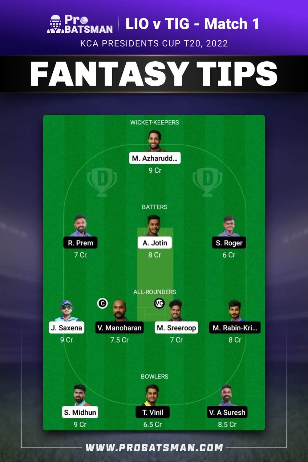 LIO vs TUS Dream11 Prediction - Fantasy Team 1