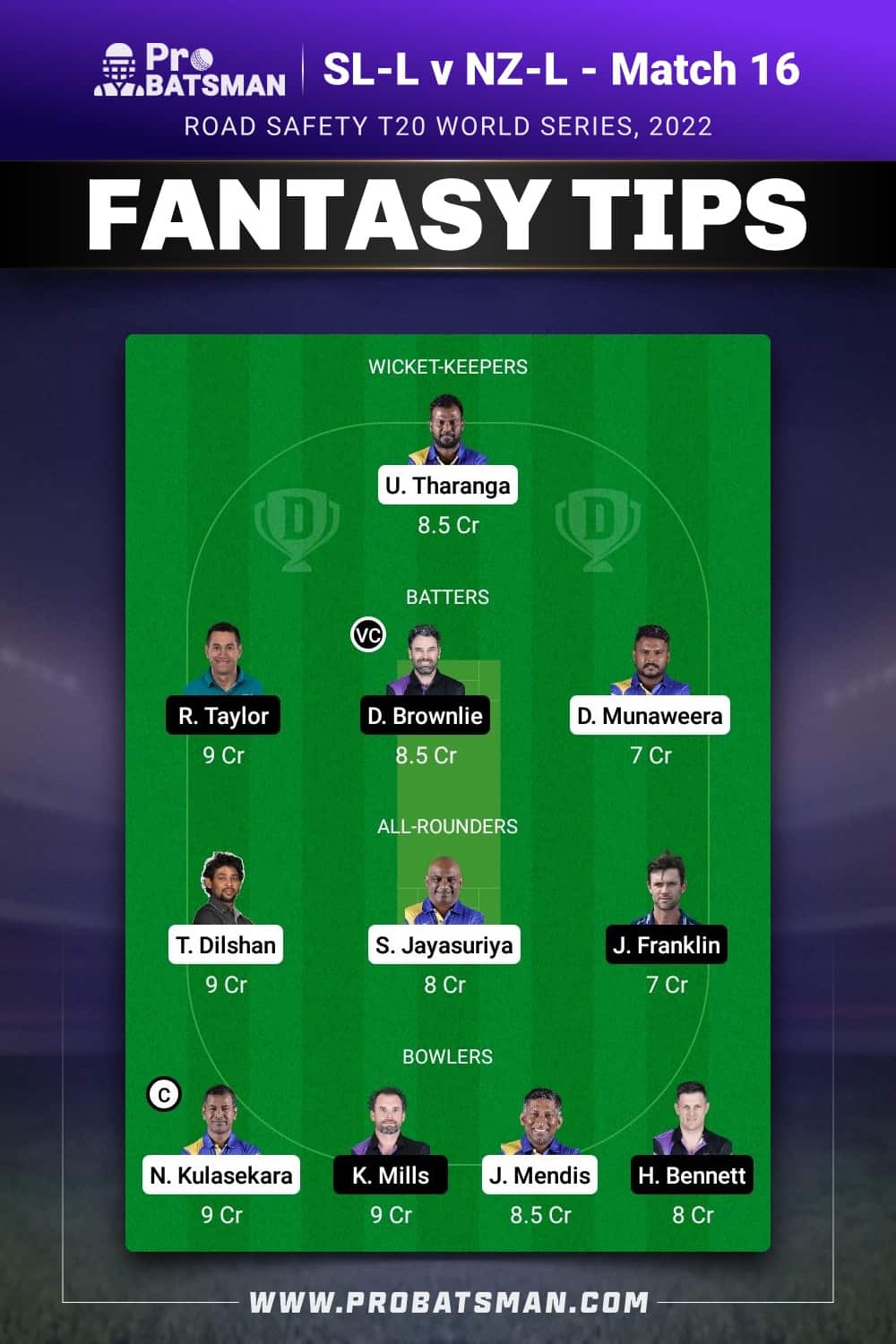 SL-L vs NZ-L Dream11 Prediction - Fantasy Team 2