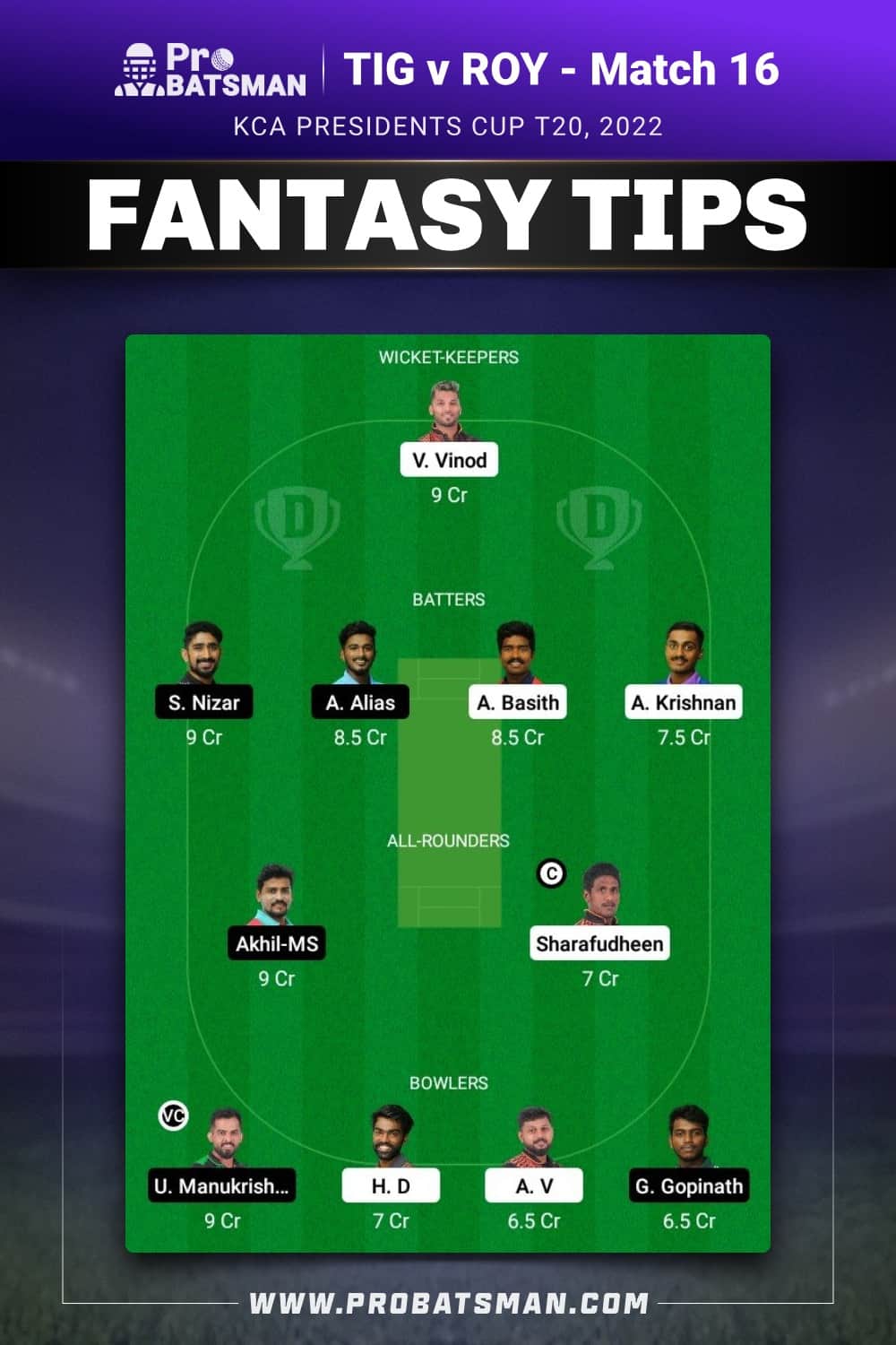 TIG vs ROY Dream11 Prediction - Fantasy Team 2