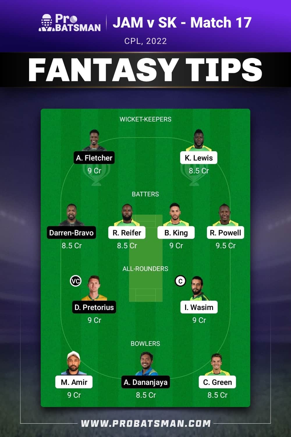 JAM vs SK Dream11 Prediction - Fantasy Team 1