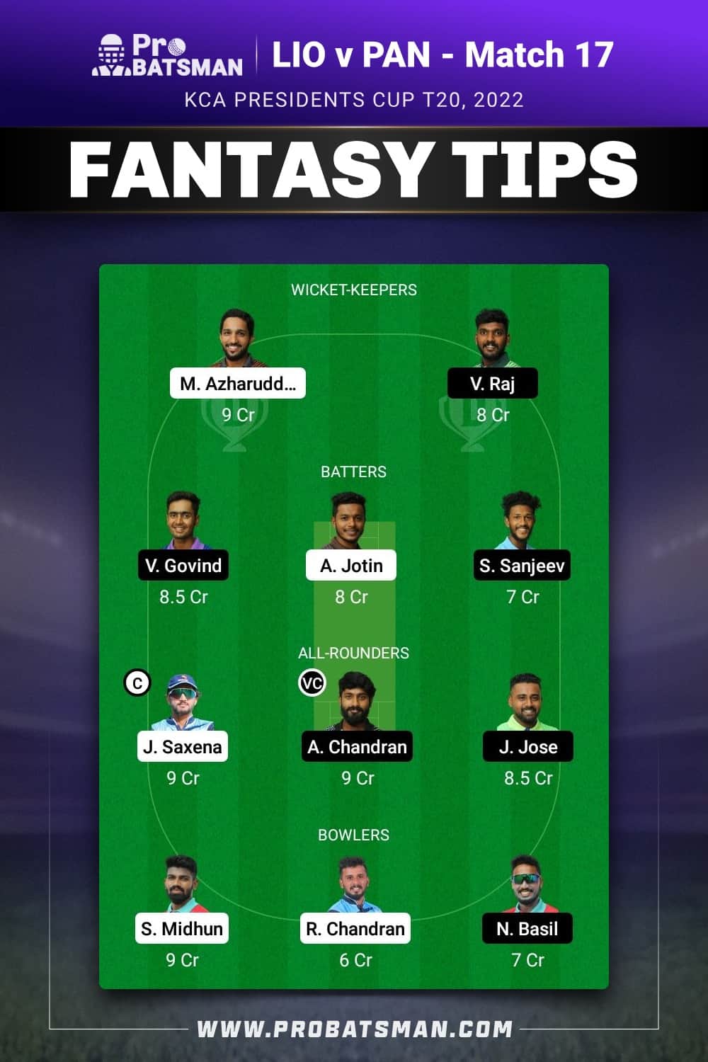 LIO vs PAN Dream11 Prediction - Fantasy Team 2