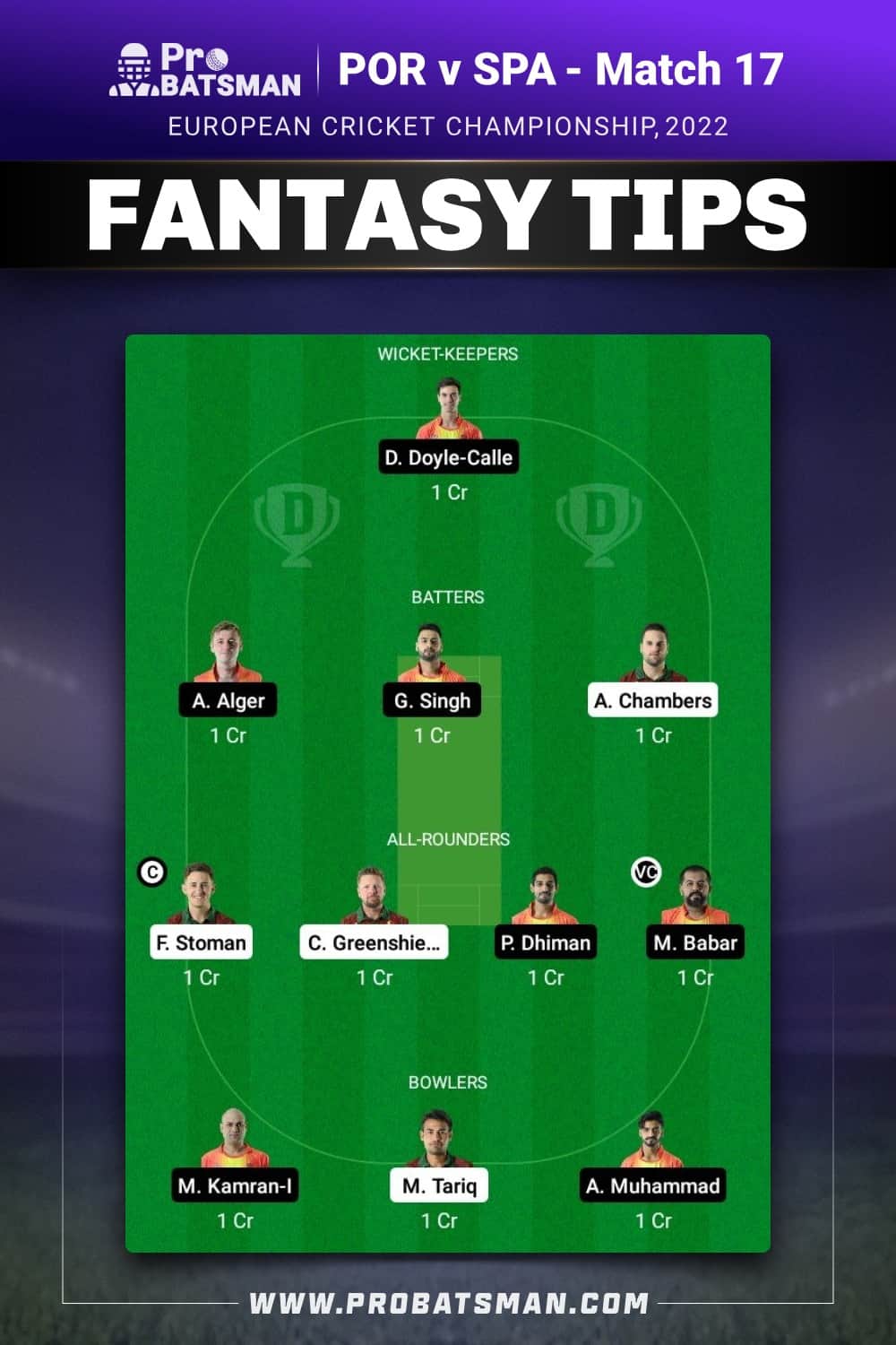 POR vs SPA Dream11 Prediction - Fantasy Team 1