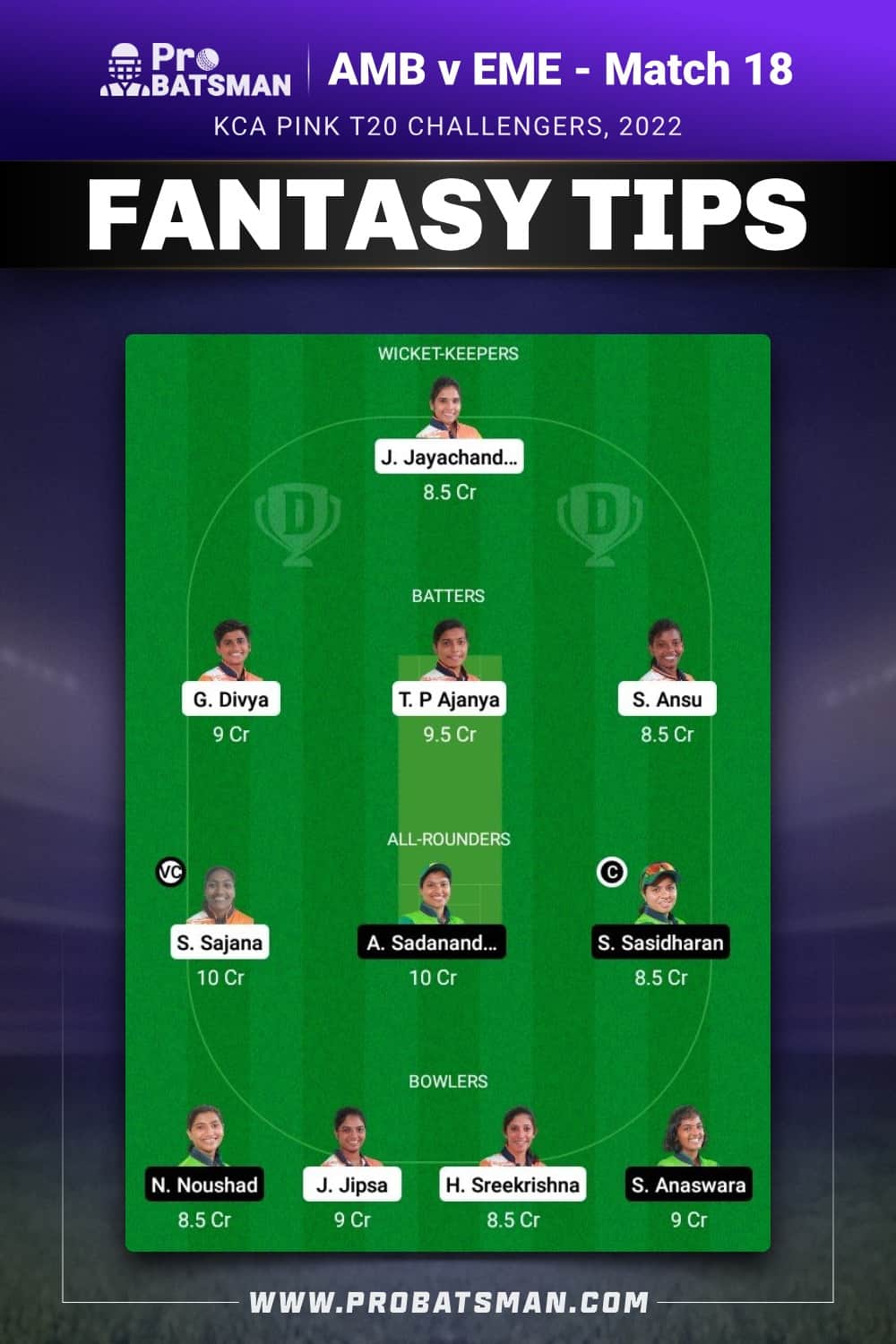 AMB vs EME Dream11 Prediction - Fantasy Team 1